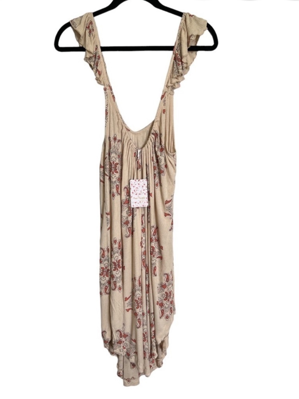 Free People Drifter Dress Ivory Floral Boho Swing Tank Dress Ruffle Trim - Picture 8 of 9